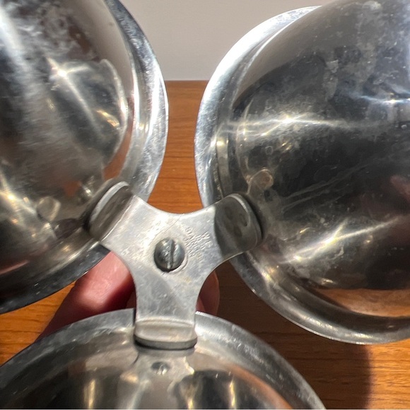 Vintage 18-8 Stainless Steel 3 Bowl mcm Condiment Serving Trio Wood Handle - Picture 9 of 9